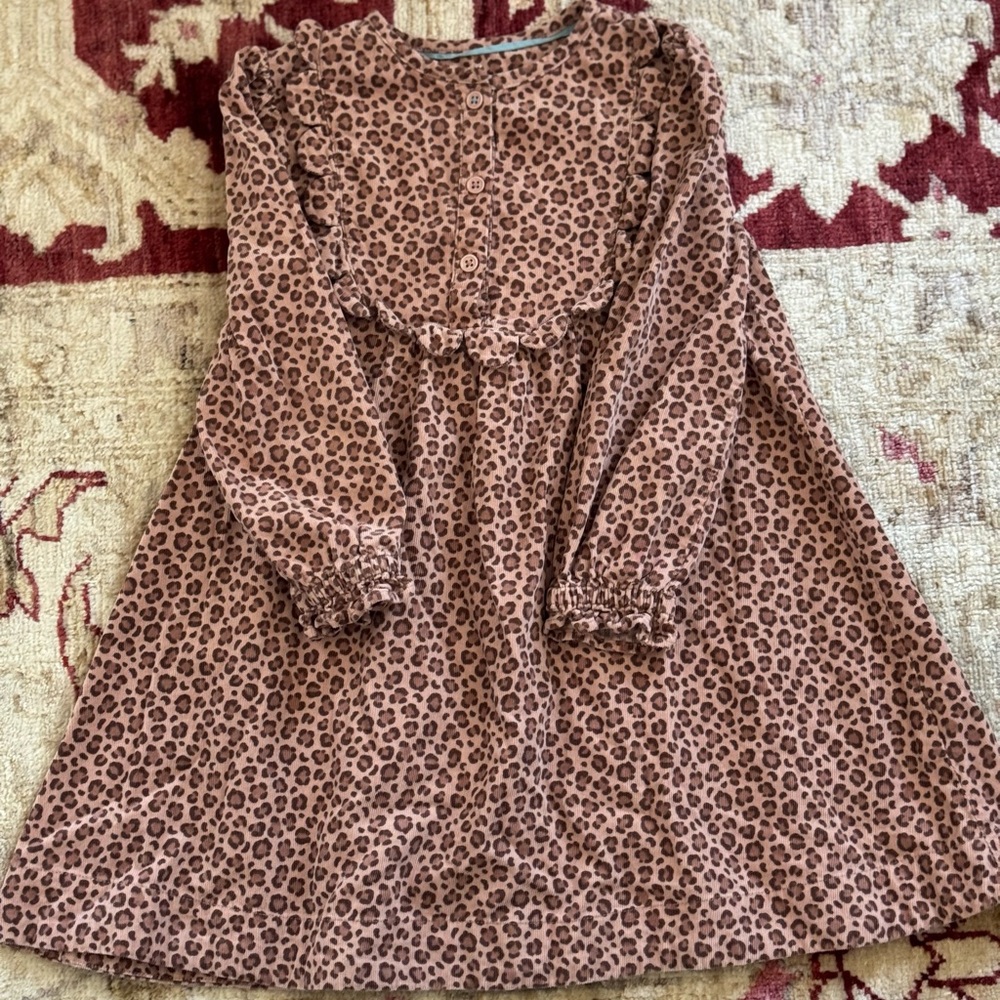 Girls fine corduroy leopard print dress